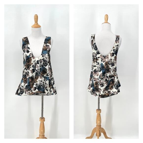Marni Tops - MARNI Floral Print Cotton Print Top Womens 4 Off White Brown Sleeveless Scoop